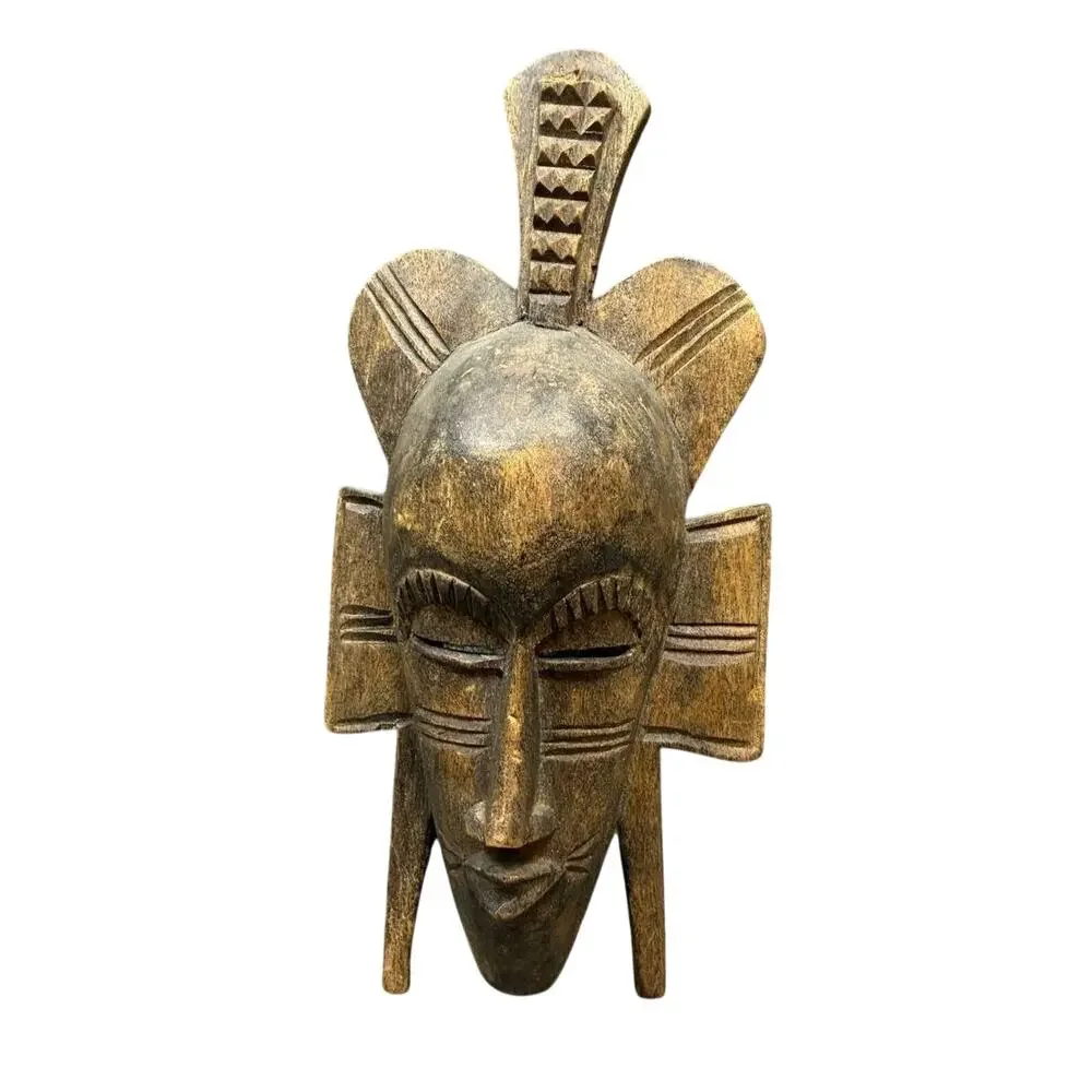 Vintage African Tribal Wood Mask Hand Carved Wall Hanging Ethnic Decor Art